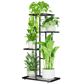 Plant Stand Indoor Outdoor Metal 4 Tier 5 Potted Multiple Flower Pot Holder Shelf Planter Display Shelving Unit for Patio Garden Corner Balcony L
