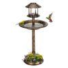 Bronze, With Solar Light, Bird Bath 51x51x106cm Plastic Round