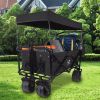 Foldable Wagon With Removable Canopy & Cooler Bag - Heavy Duty Collapsible Wagon Utility Cart With 4inch All-Terrain Wheels For Camping Beach Gar