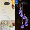 Colorful LED Solar Wind Chimes 21.6inch Light Bulb Shape Mobile Hanging Wind Chime Outdoor Waterproof Decorative Solar Powered Lights For Porch D