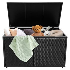 88 Gallon Garden Patio Rattan Storage Container Box (Color: black)